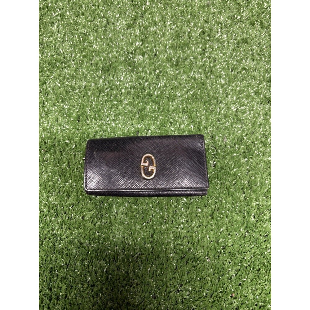 Mens Womens Vintage Gucci Saffiano Black Leather 4 Hook Key Case Holder